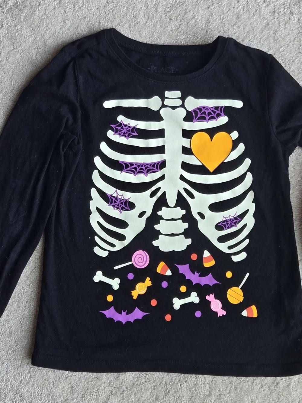 The Childrens Place Black Glow Skeleton Candy Halloween Tee